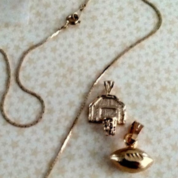 Jewelry - DESIGNER 3pc Basketball/Football Theme Sports Fan 14KT GP Charms Necklace**NEW!